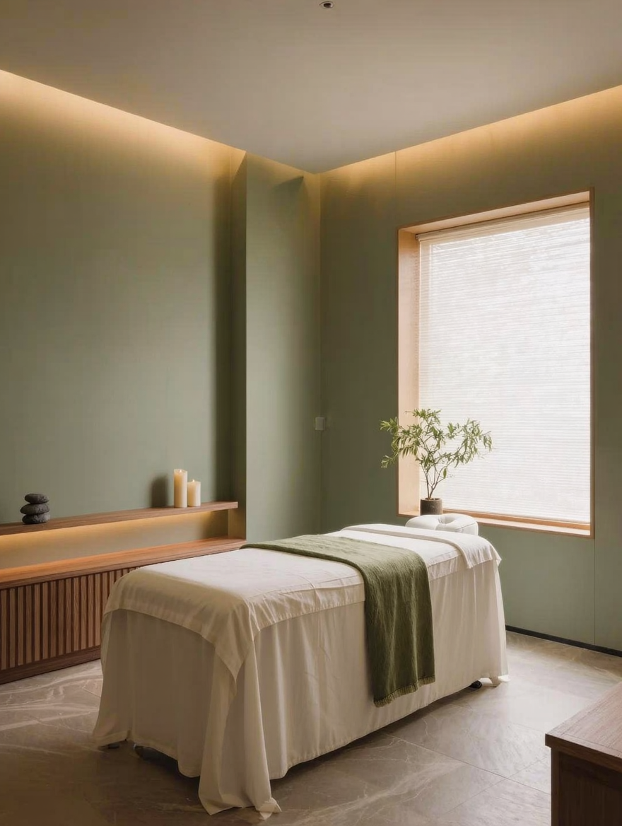 A calm, minimalist therapeutic treatment room